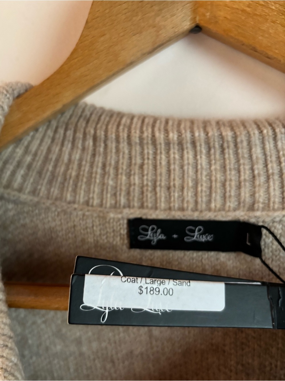 Lyla + Luxe Long Beige Knit Utility Coat Long Button Up Cardigan - Picture 3 of 8